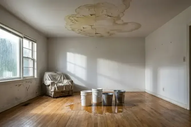 Roof leak water stain spreading across a ceiling